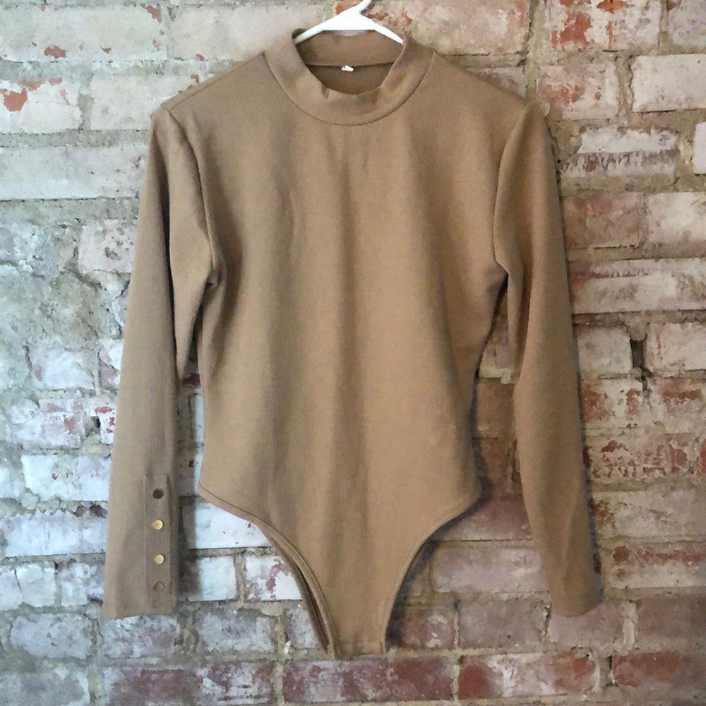 Beige Long-sleeve Bodysuit, Large